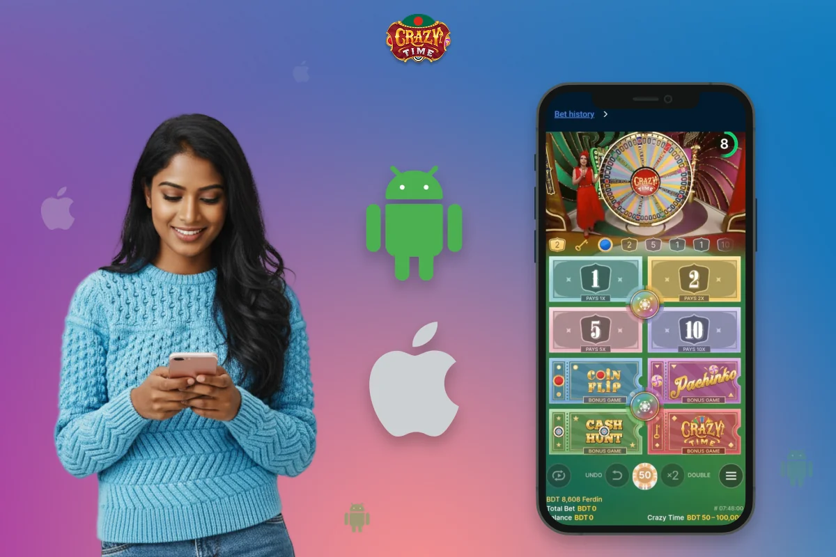 Users from Bangladesh can play Crazy Time on mobile devices such as smartphones or tablets