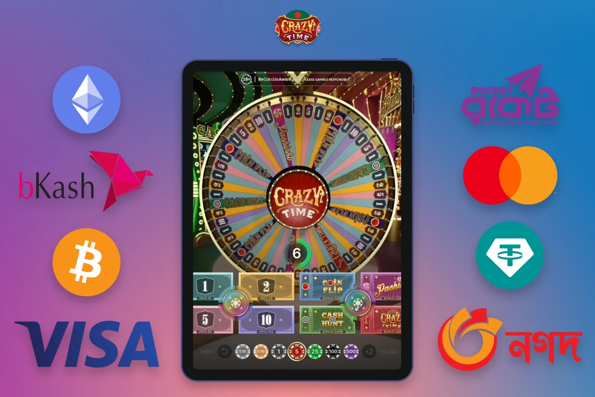 In the Crazy Time app, players from Bangladesh have access to various payment options